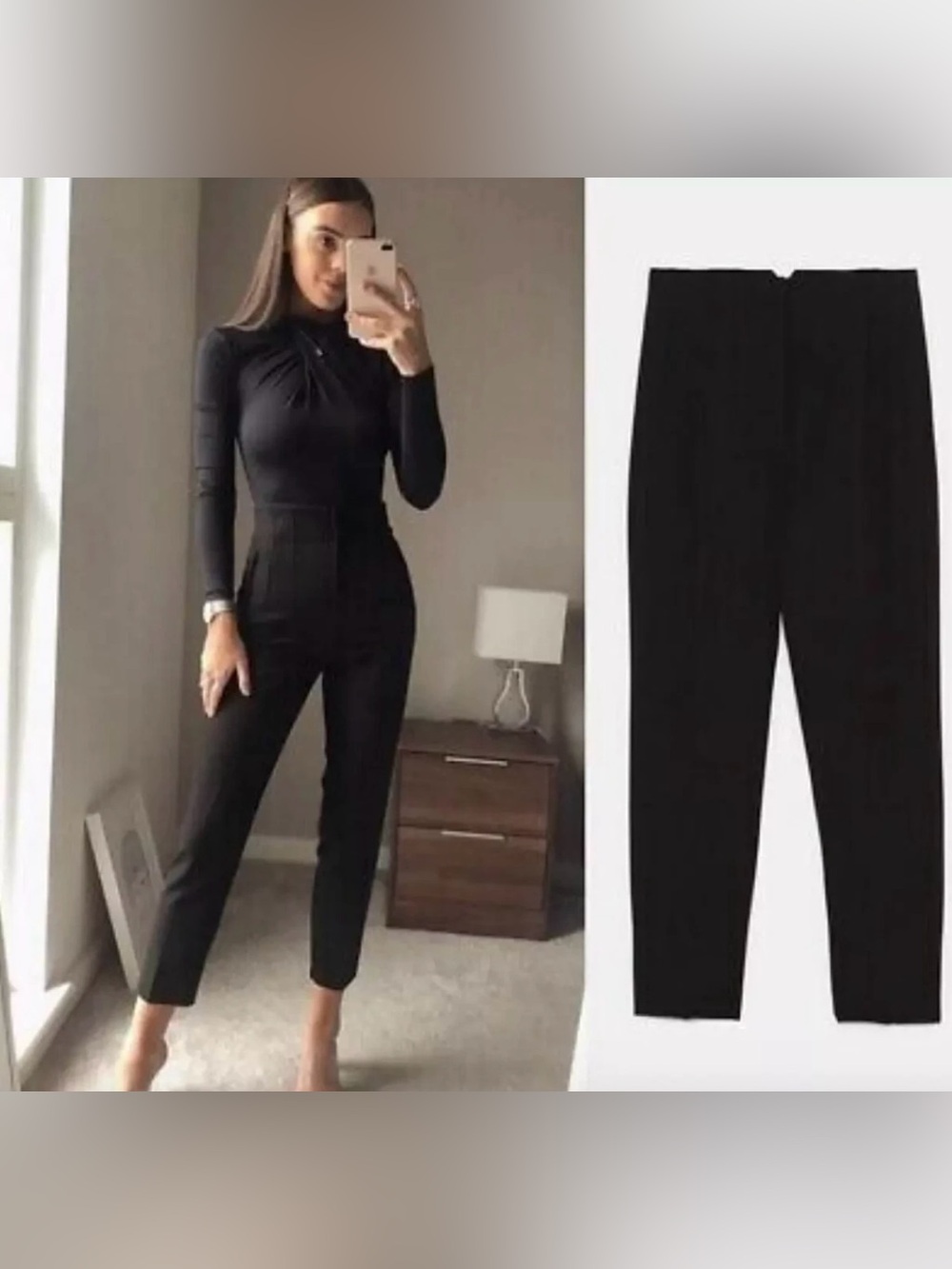 ZARA High-Waisted Tailored Ankle Pants Black | Slim Tapered Dress Pants |